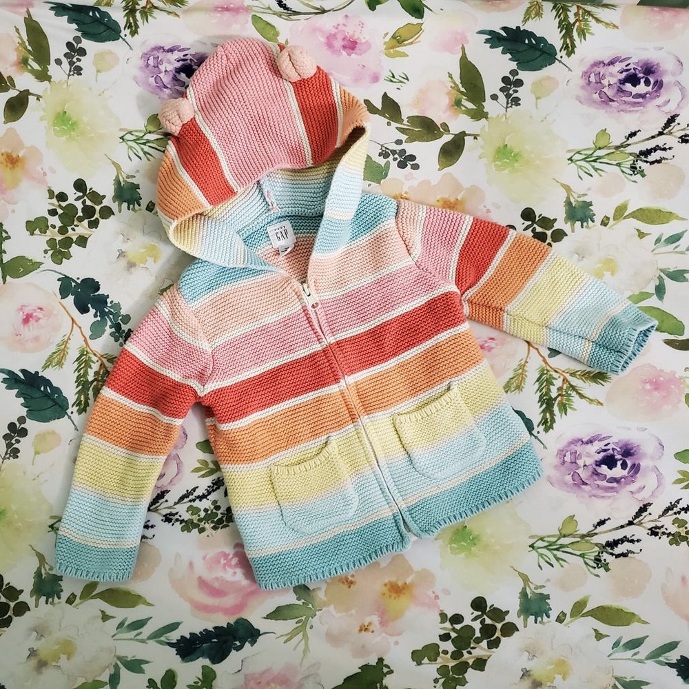 Striped Zip-Up Knit Hoodie with Ears